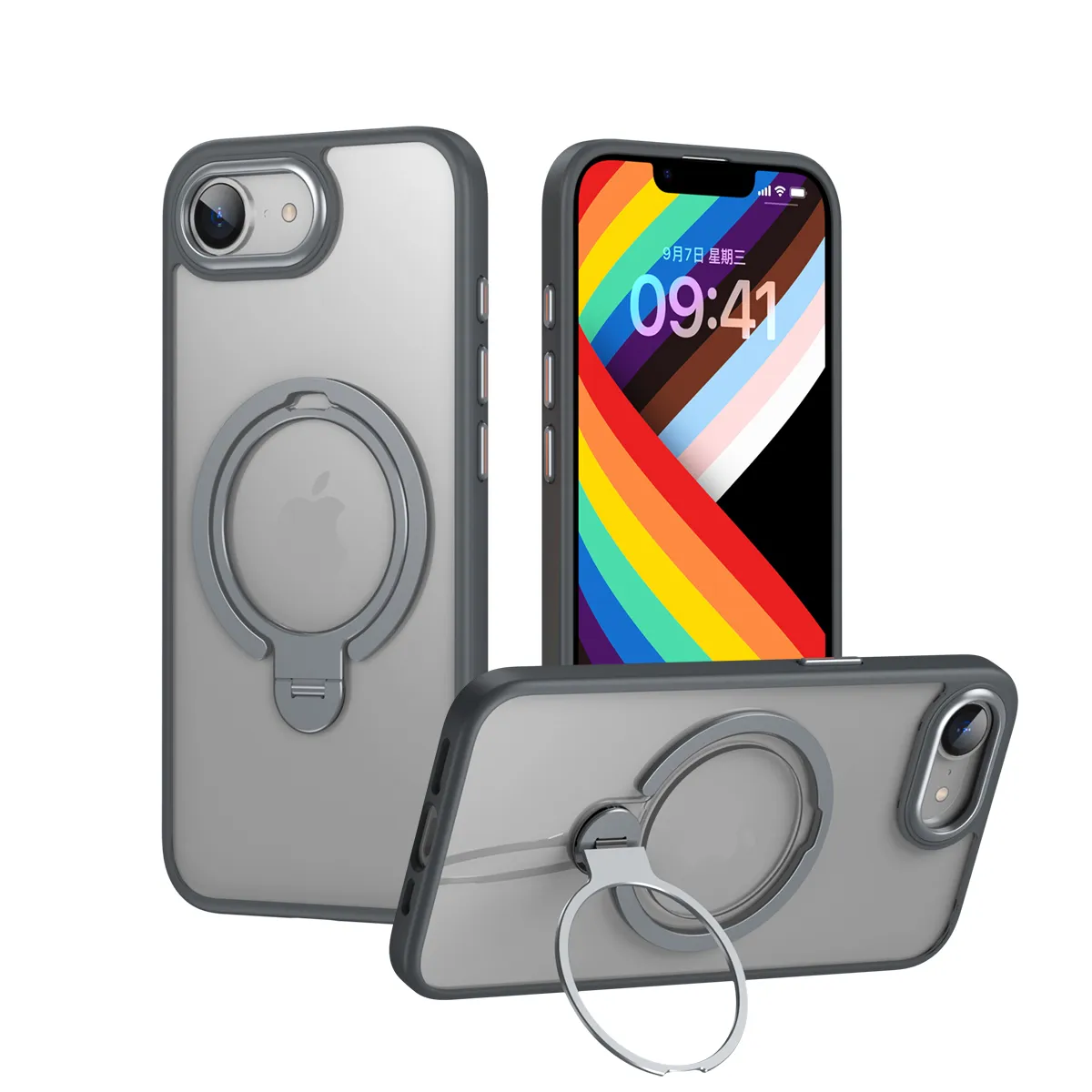Double Ring 360 Magnetic Attraction iPhone16E Double Ten Silicone Half Transparent Phone