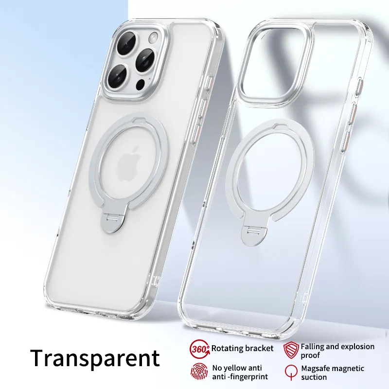 Double Ring 360 Magnetic Attraction iPhone16proMax Double Ten Silicone Half Transparent Phone