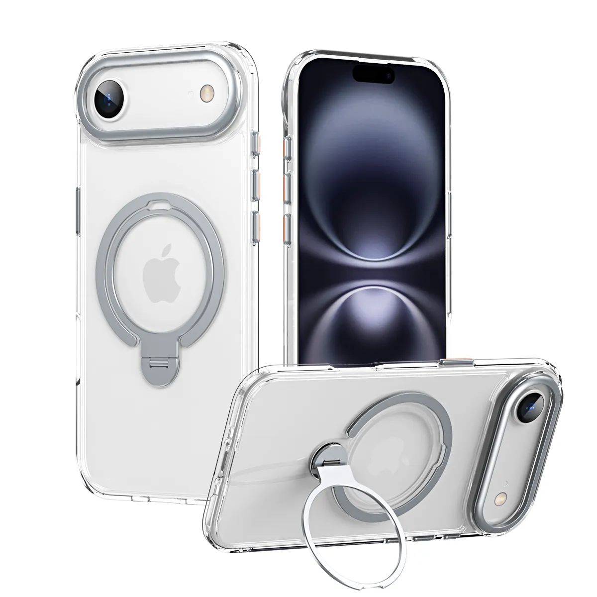 Double Ring 360 Magnetic Attraction iPhone17Air Double Ten Silicone Half Transparent Phone